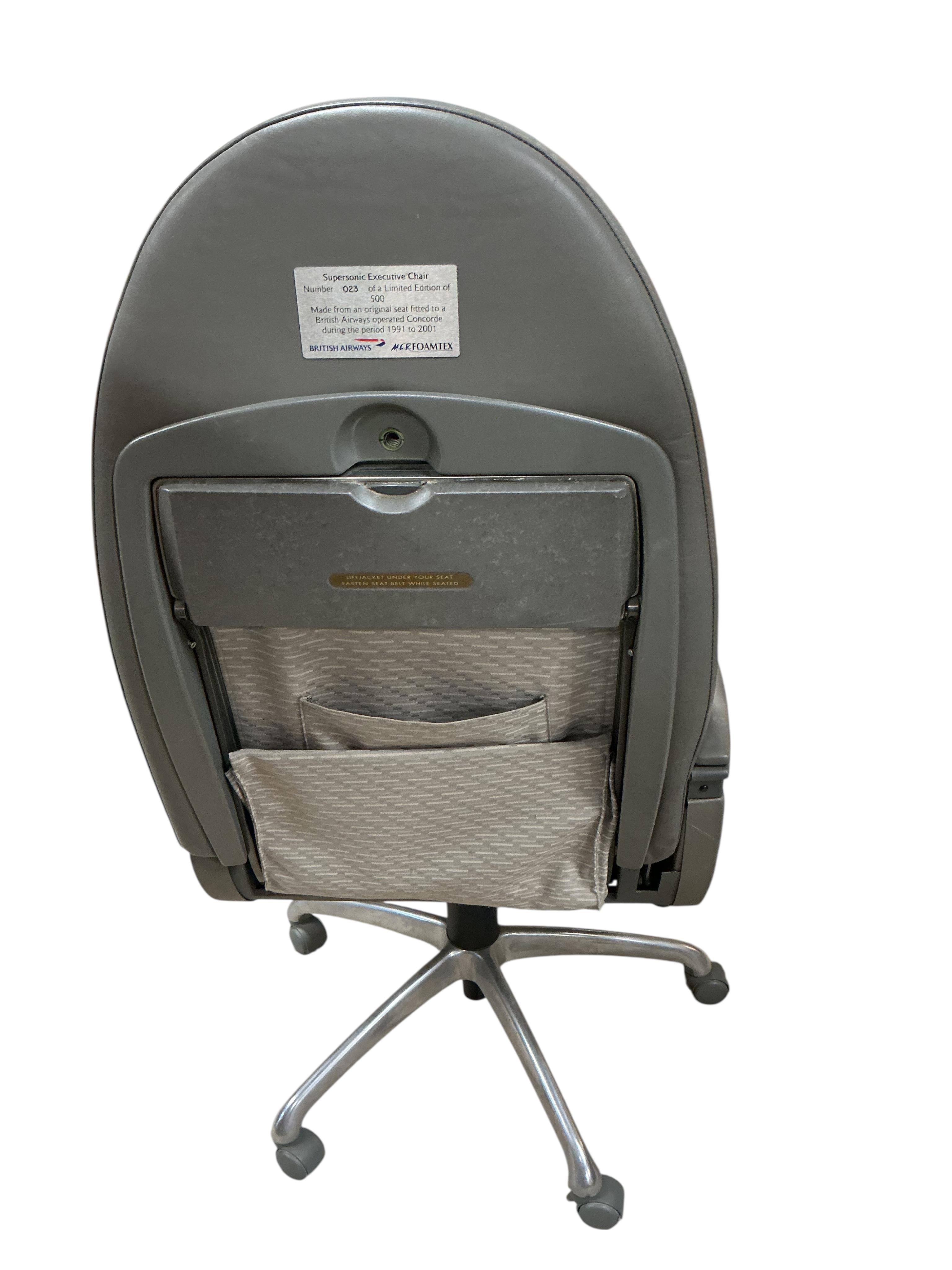 A limited edition Concorde Supersonic Executive Chair, width 58cm, depth 54cm, height 120cm, made from an original aircraft seat, numbered 23/500